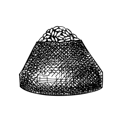 Hand-drawn onigiri sketch. Japanese rice ball drawing in engraved style. Japanese food illustration isolated on white background. Rice ball wrapped with dried nori. Edible seaweed recipe